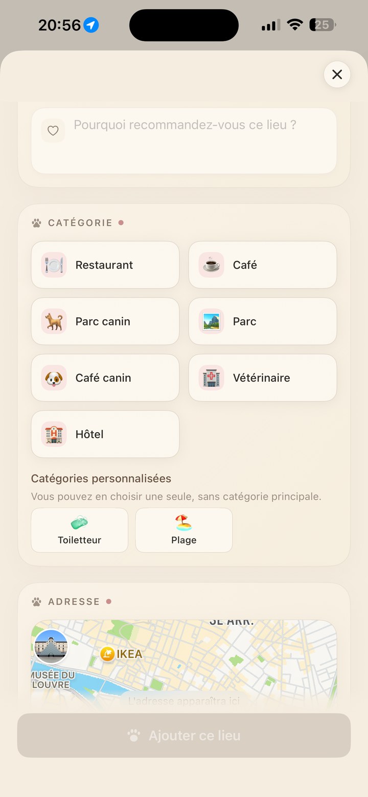 Écran d’accueil de l’application The Dog Map