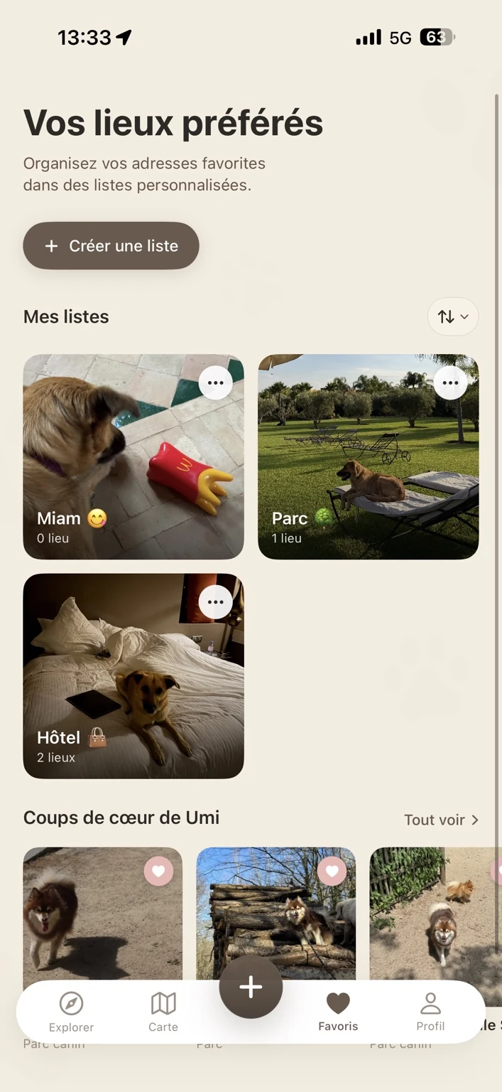Listes de favoris dans The Dog Map
